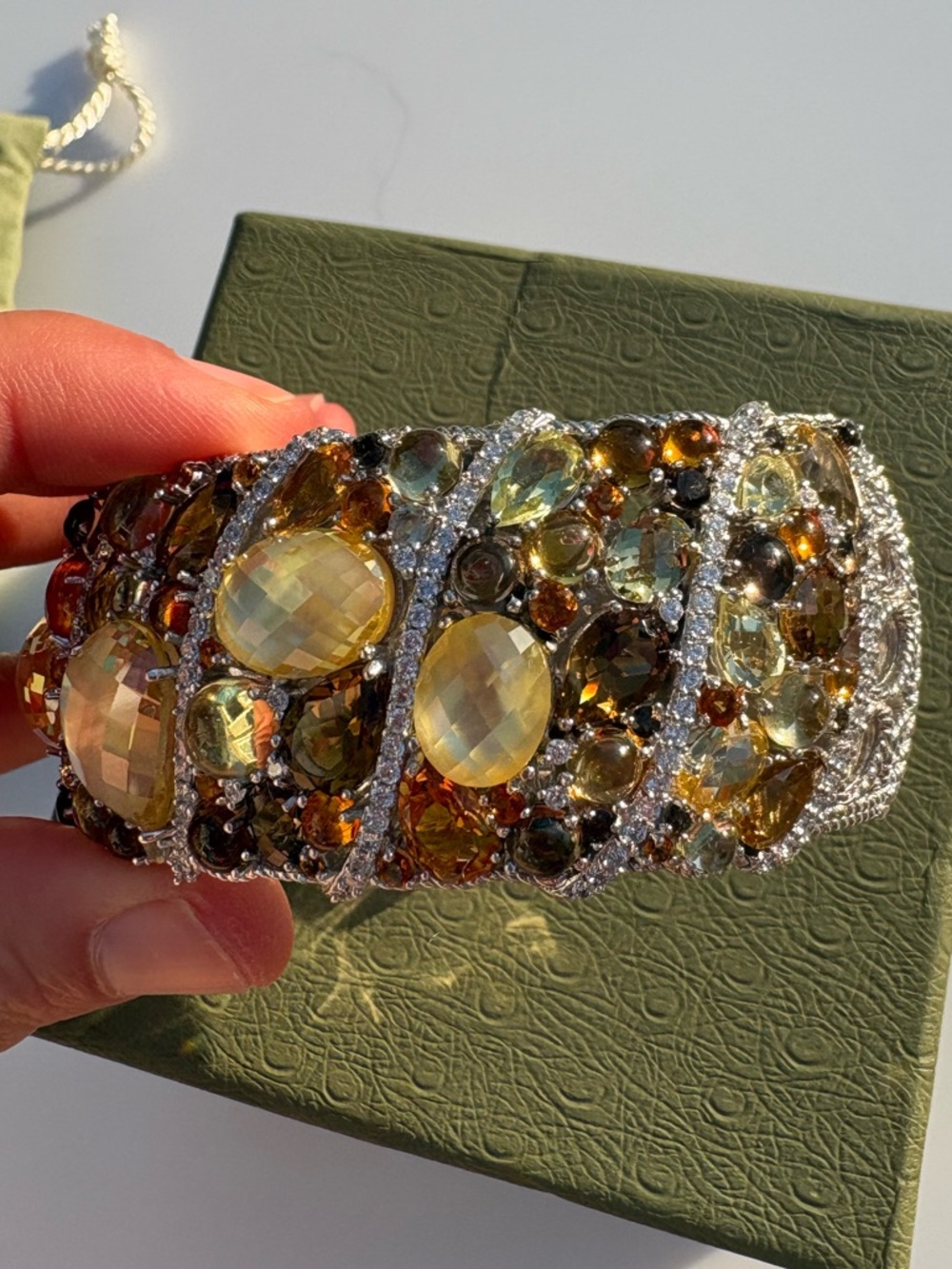 Judith Ripka multi gemstone bracelet wide Cuff Sterling silver CZ hinged 925 - Picture 5 of 17
